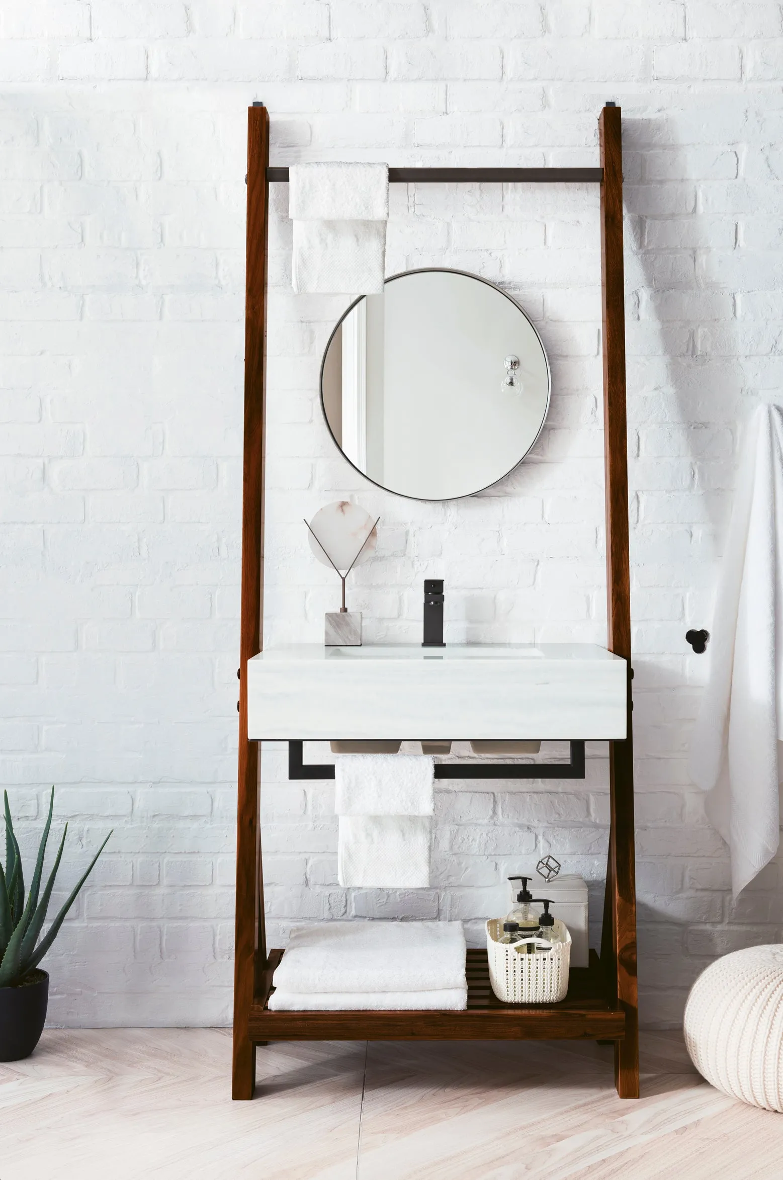 Lakeside 30" Single Vanity in Mid Century Walnut w/ Arctic Fall Solid Surface Top