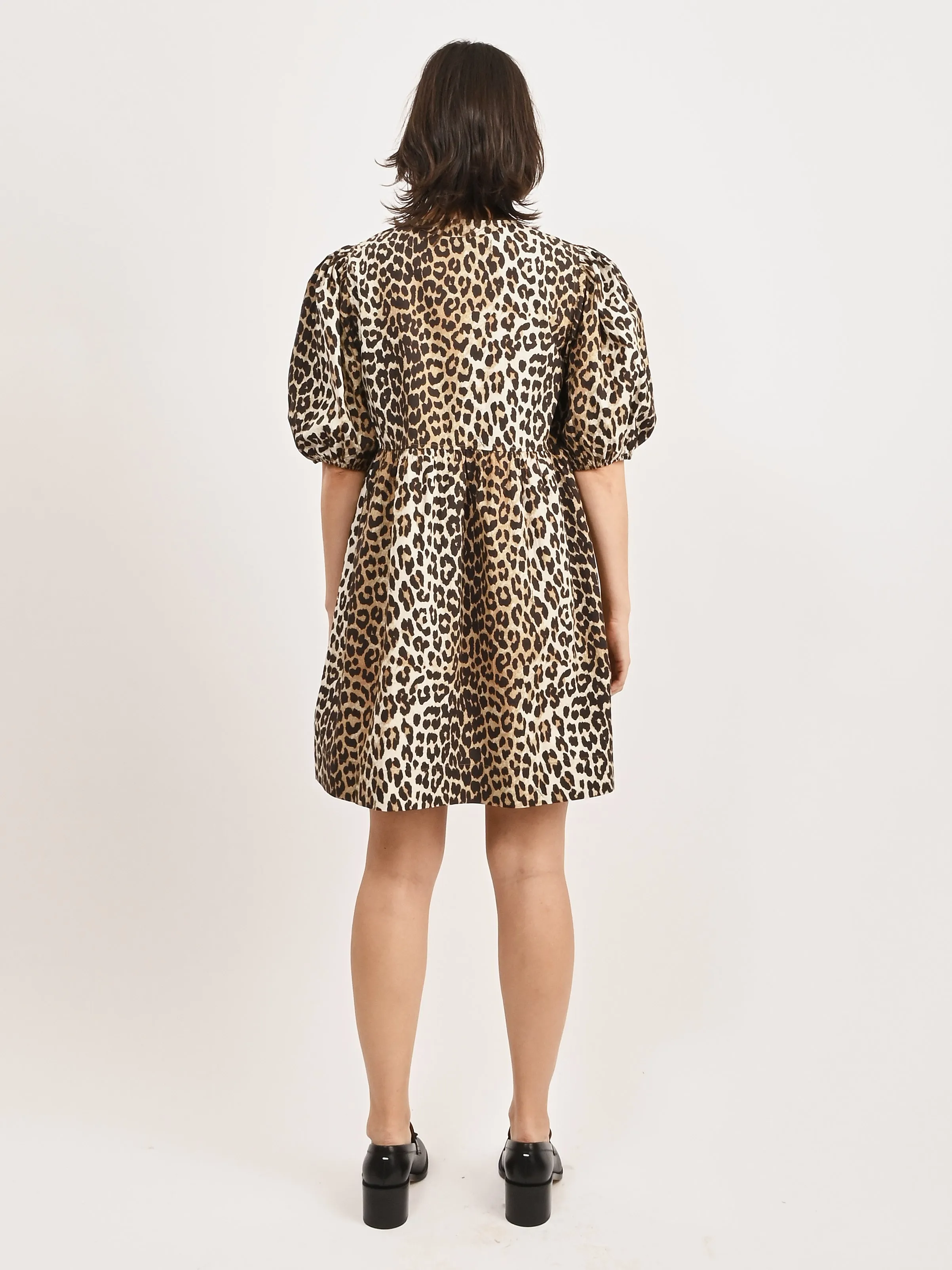 Leopard Printed Cotton Tie String Mini Dress