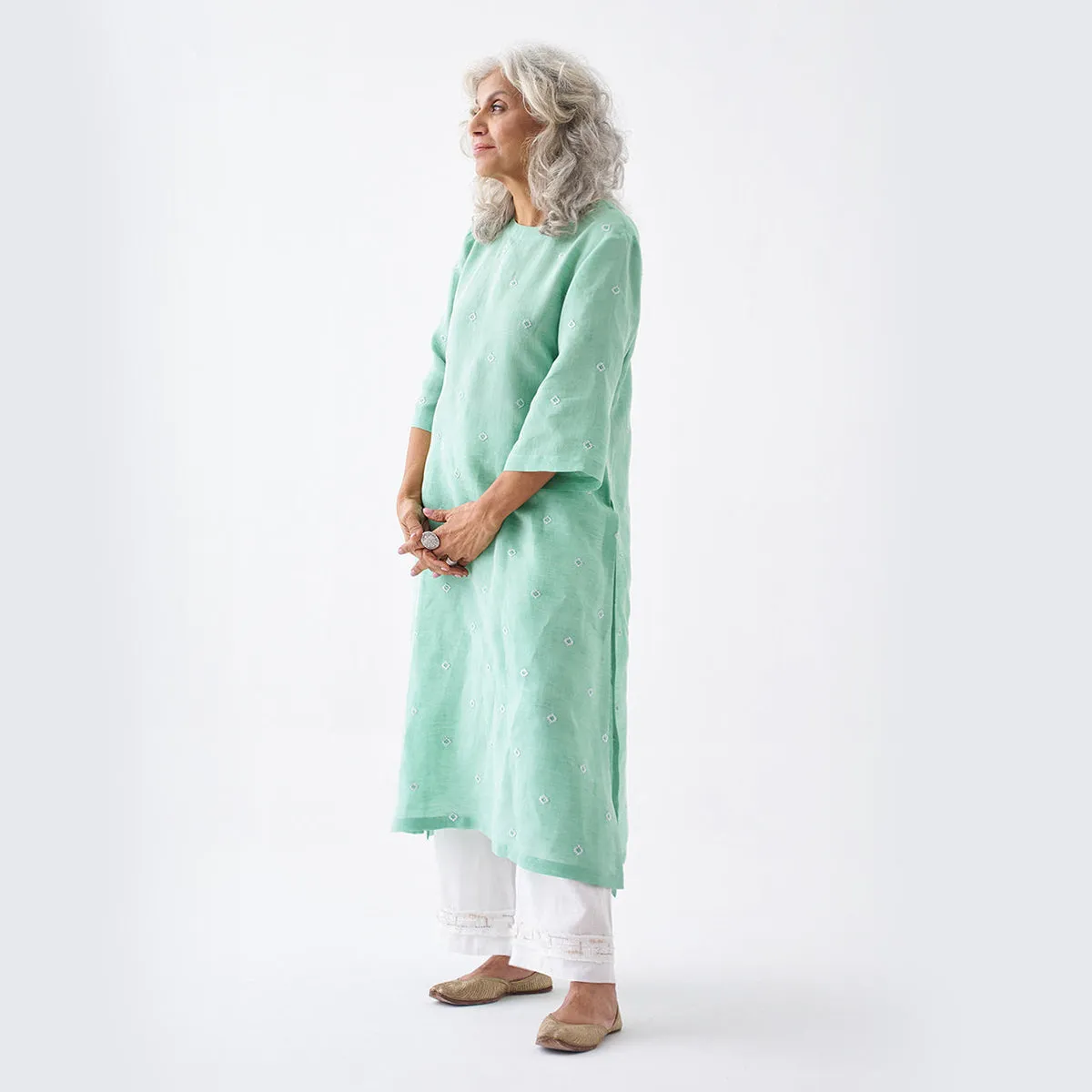 Linen Long Kurta for Women | Mint Green