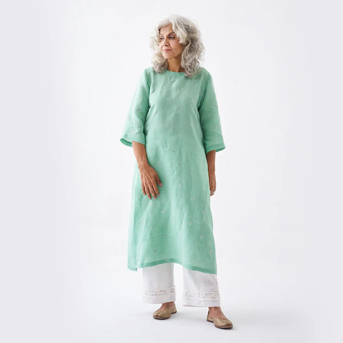 Linen Long Kurta for Women | Mint Green