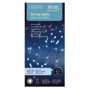 Lumineo 60 Cool White Micro LED Battery Wire String Lights (2.95m)