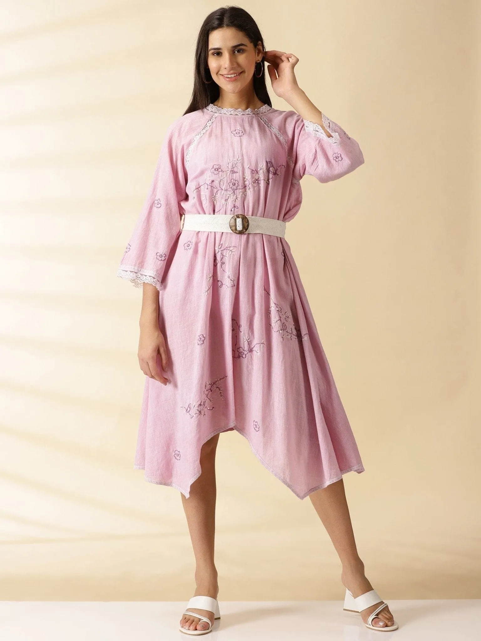 Mauve Embroidered handkercheif Dress