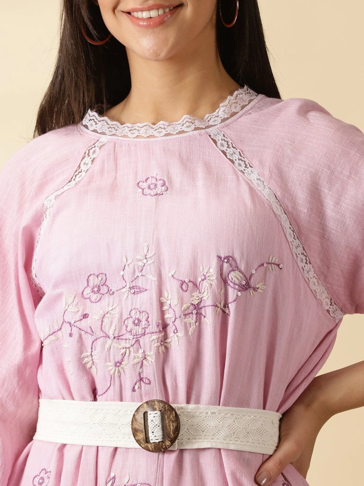 Mauve Embroidered handkercheif Dress