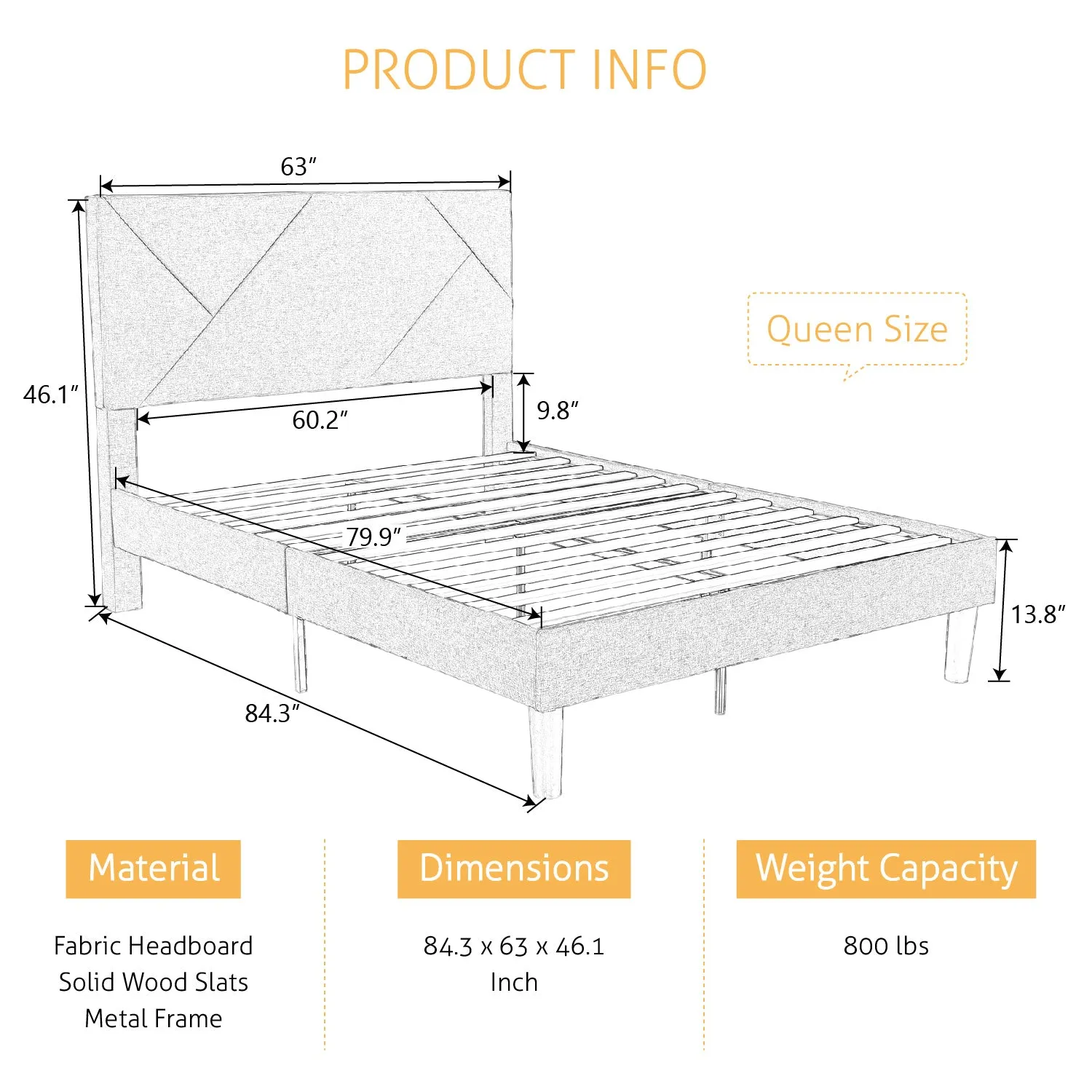 Metal Bed Frame with Geometric Litchi Grain Leather Headboard