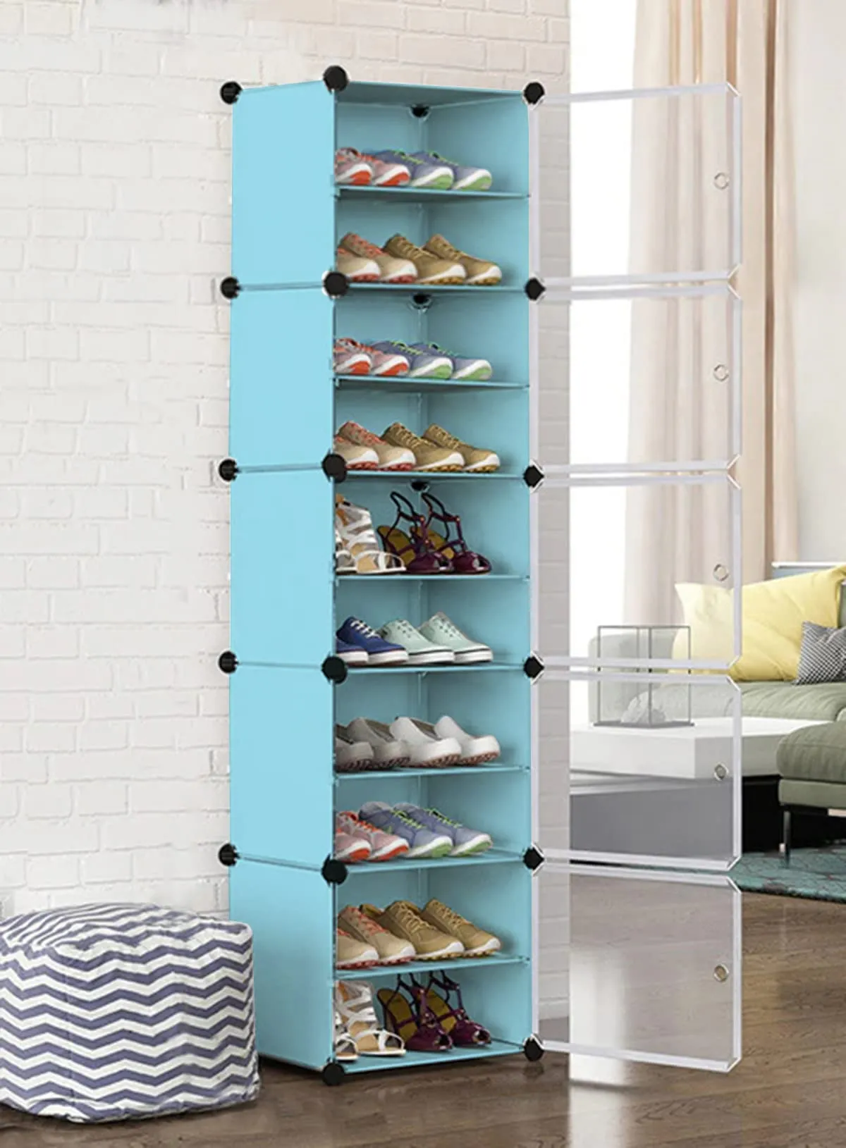 Oumffy Shoe Rack Portable Shoe Rack Organizer 30 Pair Tower Shelf Storage Cabinet Stand Expandable For Heels, Boots, Slippers, 10 Tier Blue (Blue,Sheet Plastic)