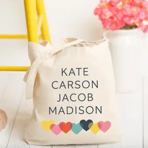 Personalized Family Names Tote Bag with Hearts