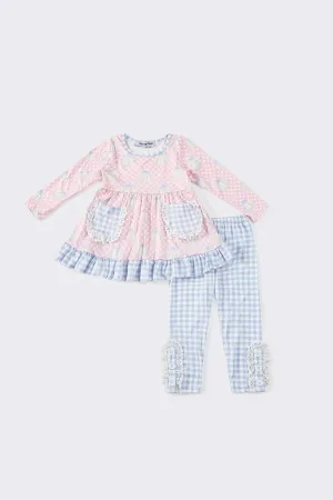 Pink pumpkin plaid ruffle set