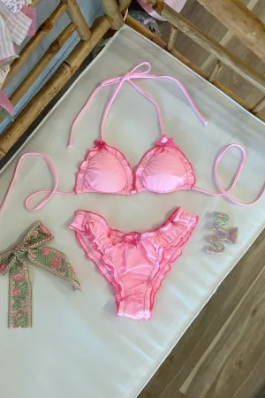 Pink Ruched Bikini Top