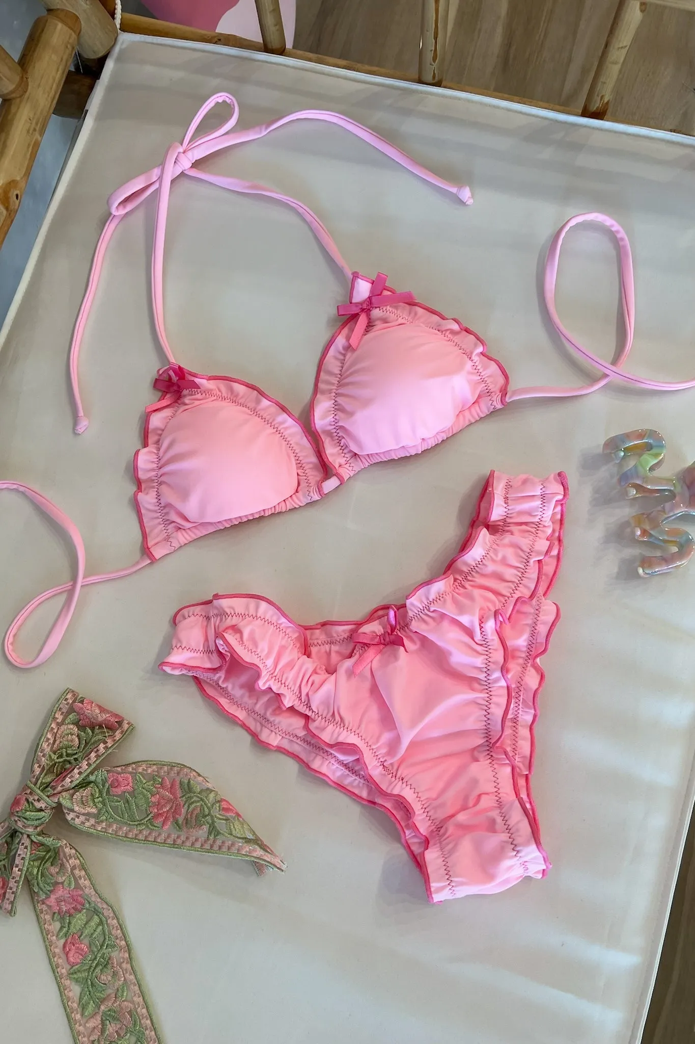 Pink Ruched Bikini Top