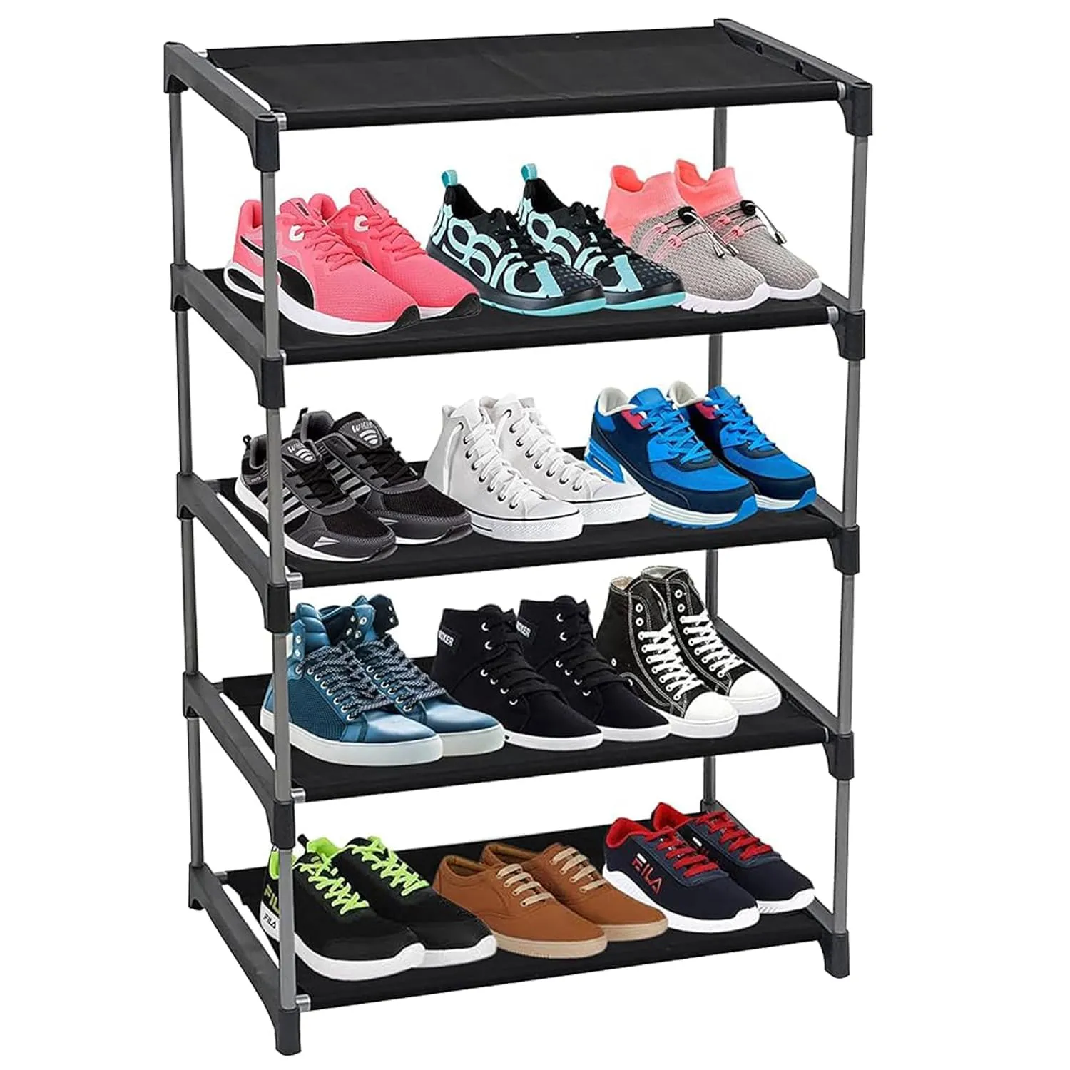 QUARCK Multipurpose 4-Tiers Shoe Rack with Dustproof Zip Cover, Multiuse Wide Space Storage Rack made by Non Woven Fabric for footwear, Toys, clothes (4 Shelves) (Blue),Plastic Non Woven