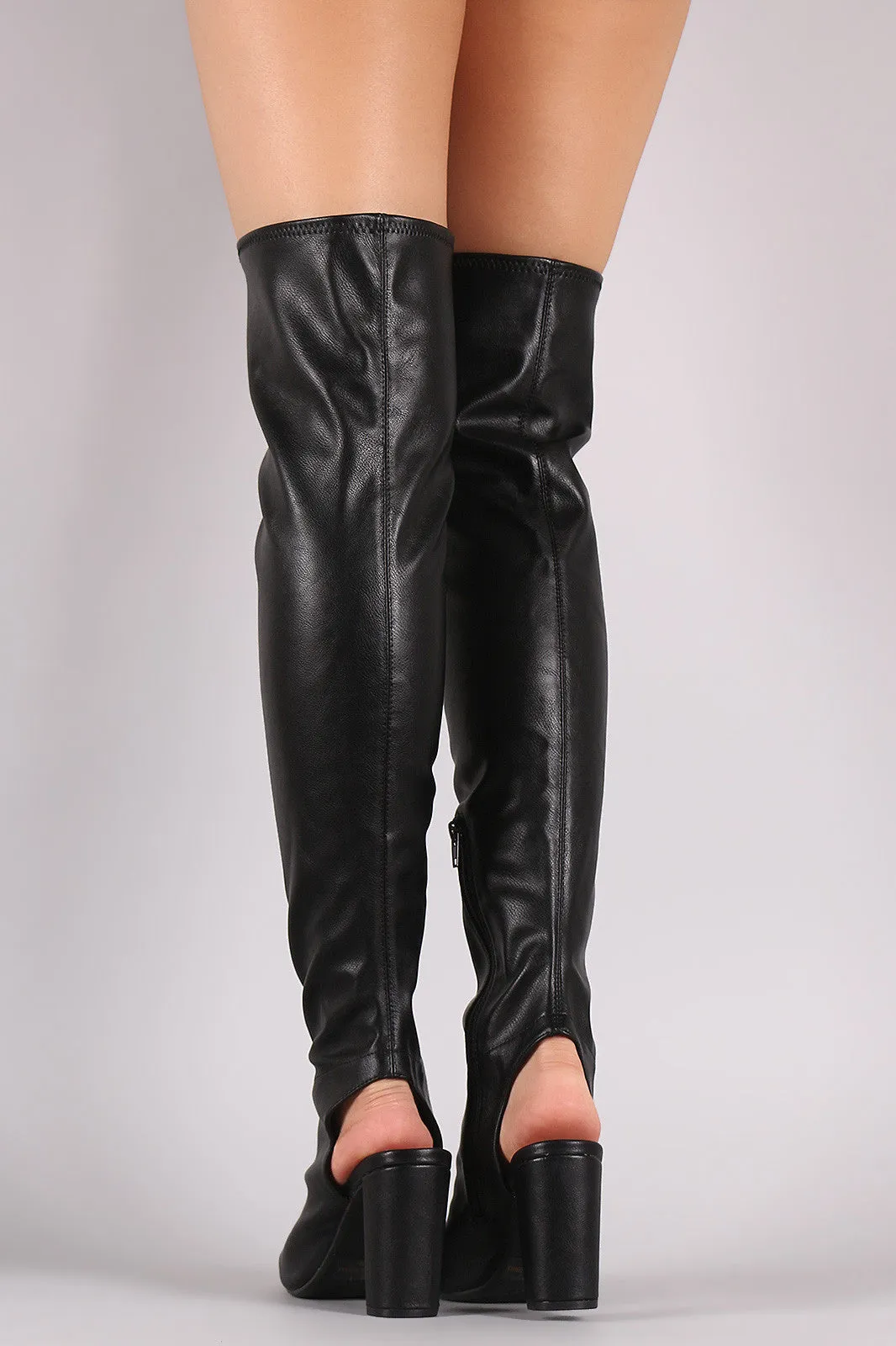 Qupid Cutout Chunky Heeled Over-The-Knee Boots