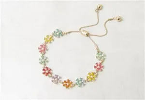 Rhinestone Multi Flower Draw String Bracelet