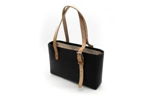 Seasoned No. 714 - Tote in Buffalo Black with Natural Tan Straps & Rear Insert