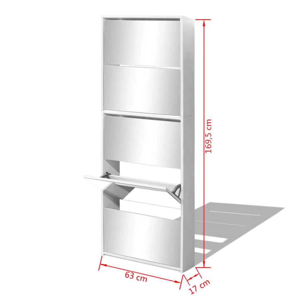 Shoe Cabinet 5-Layer Mirror White 63x17x169.5 cm