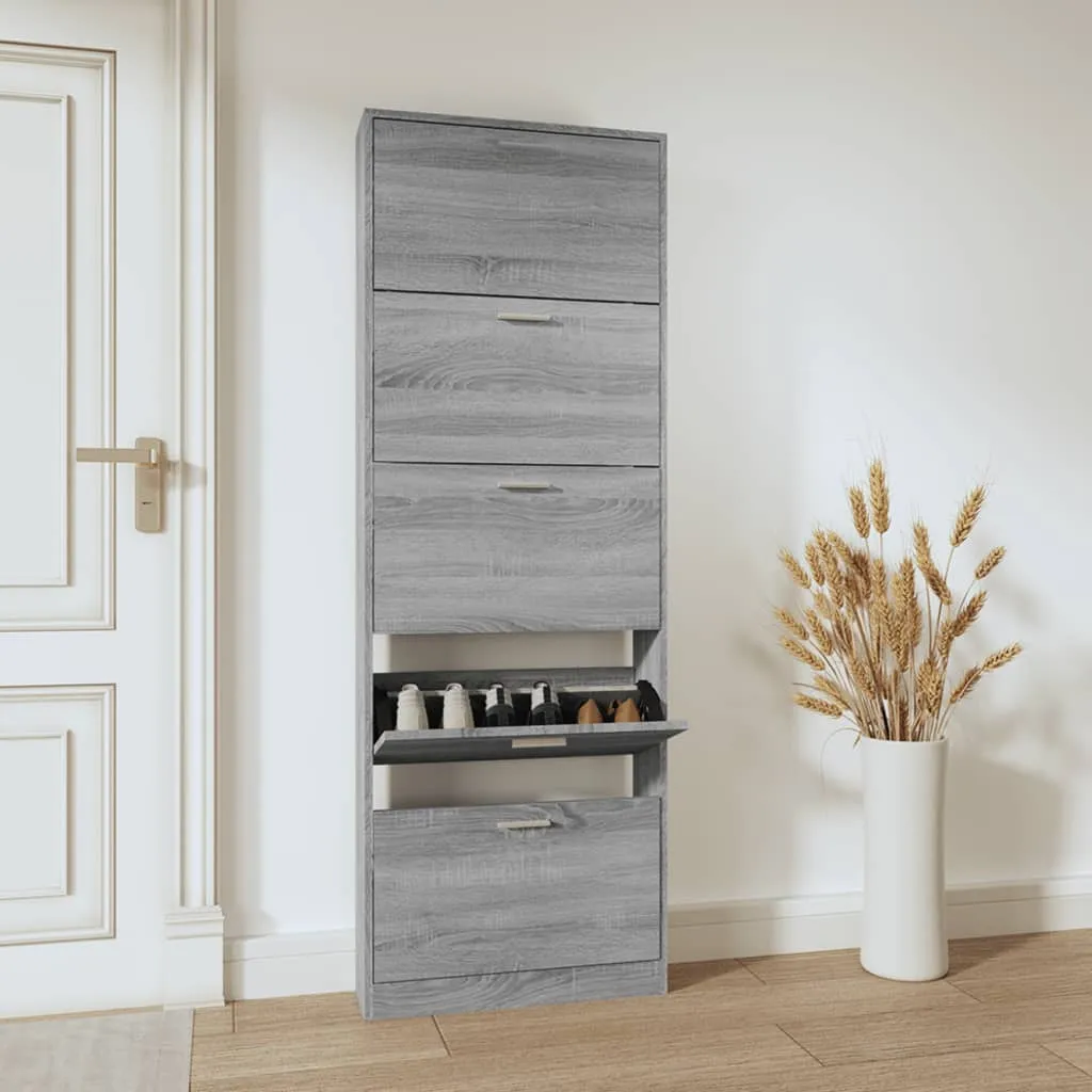 Shoe Cabinet Grey Sonoma 59x17x169 cm Engineered Wood