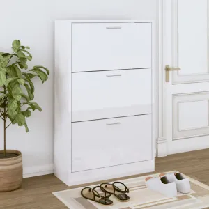 Shoe Cabinet High Gloss White 63x24x103 cm Engineered Wood