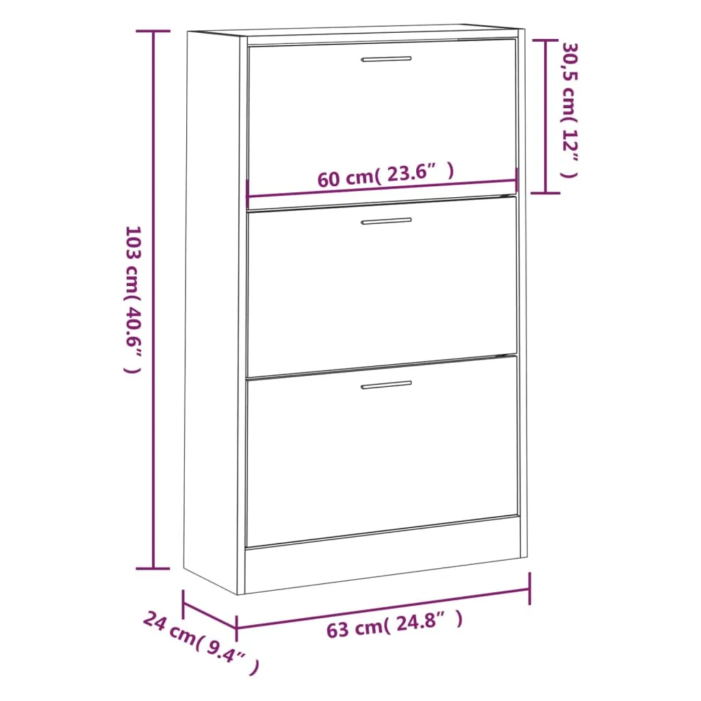 Shoe Cabinet White 63x24x103 cm Engineered Wood