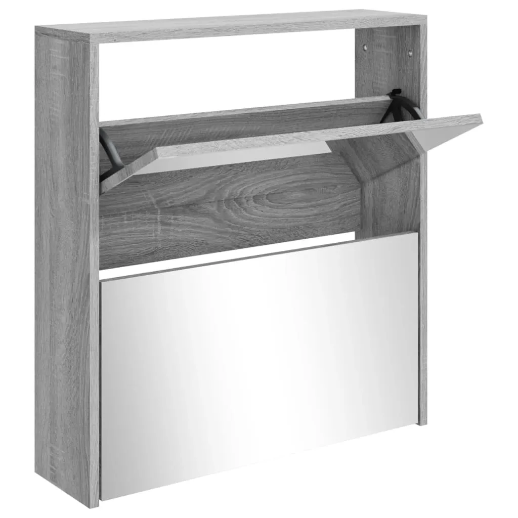 Shoe Cabinet with Mirror 2-Layer Grey Sonoma 63x17x67 cm