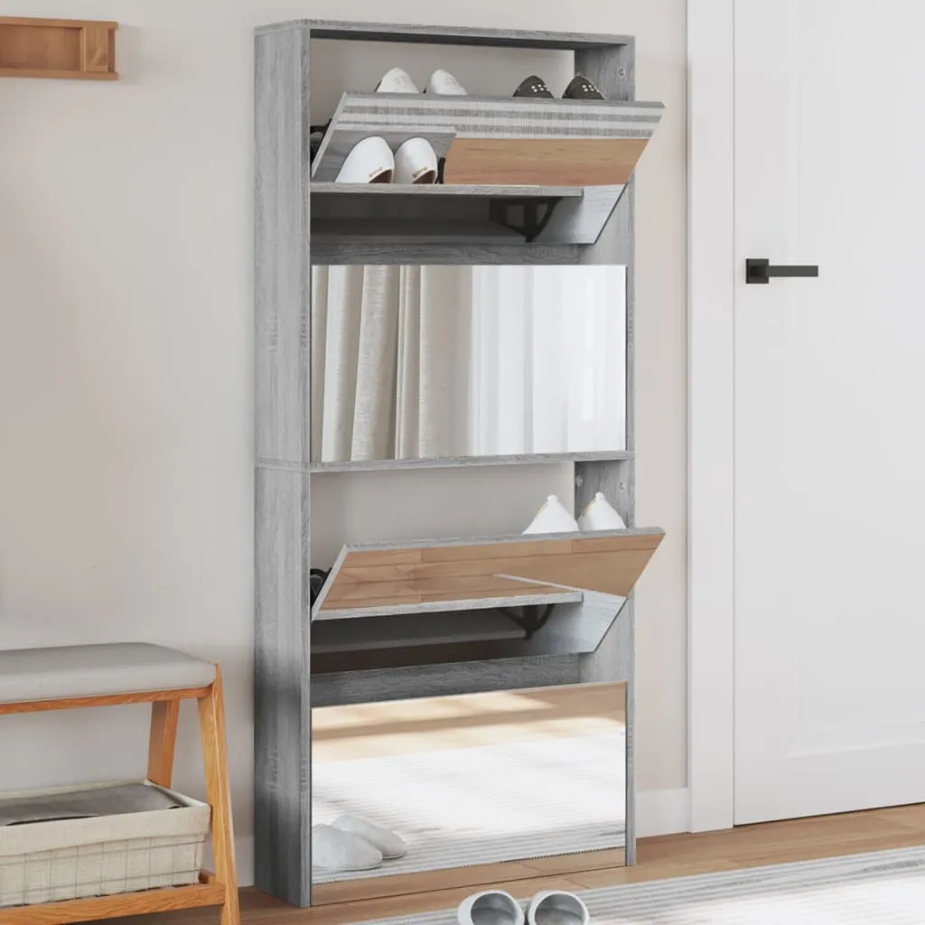 Shoe Cabinet with Mirror 4-Layer Grey Sonoma 63x17x134 cm