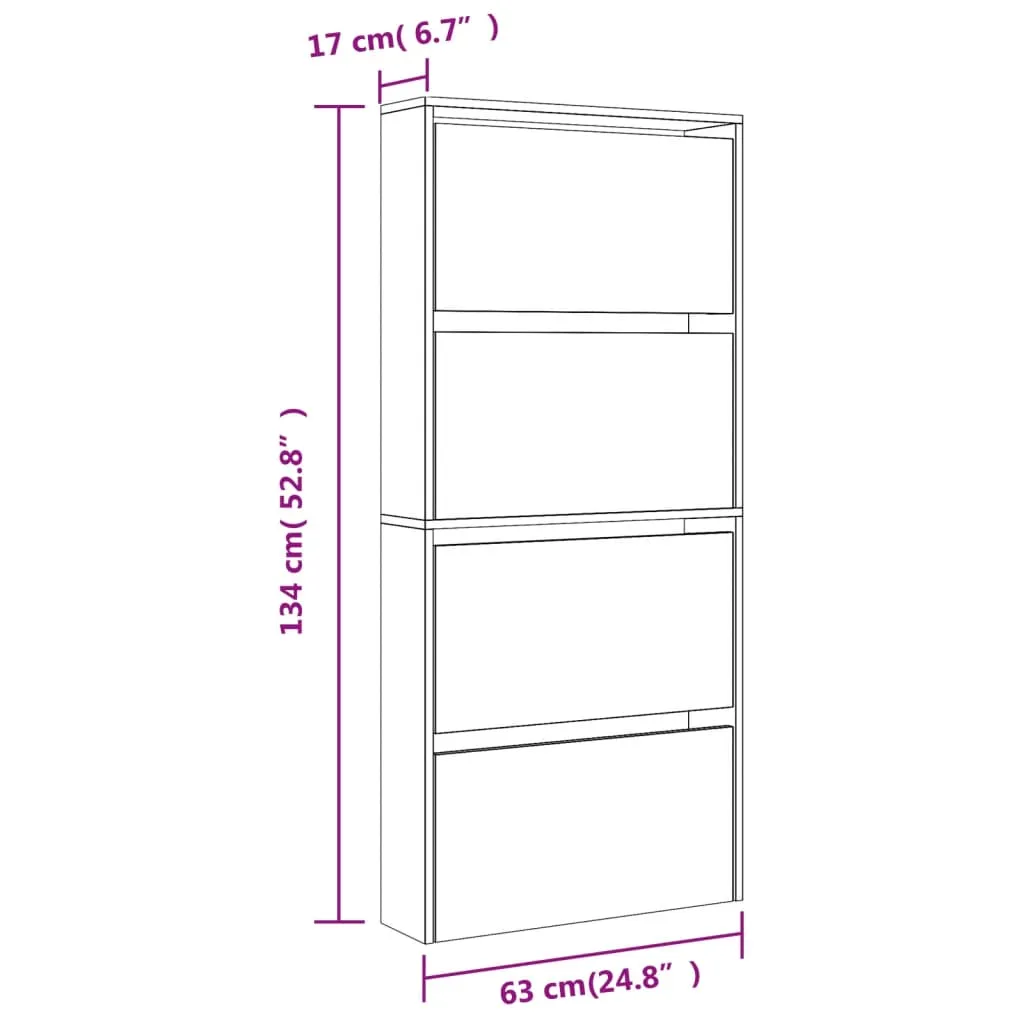 Shoe Cabinet with Mirror 4-Layer Grey Sonoma 63x17x134 cm