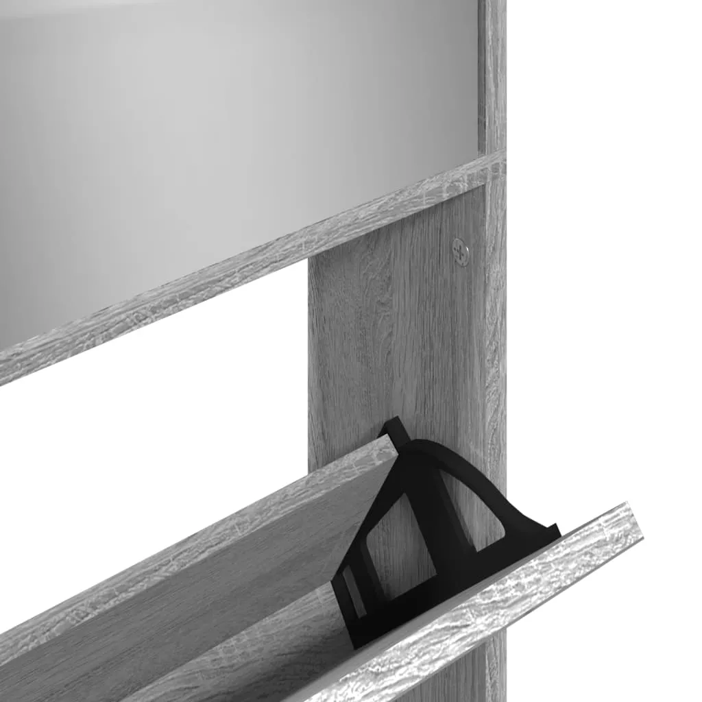 Shoe Cabinet with Mirror 4-Layer Grey Sonoma 63x17x134 cm