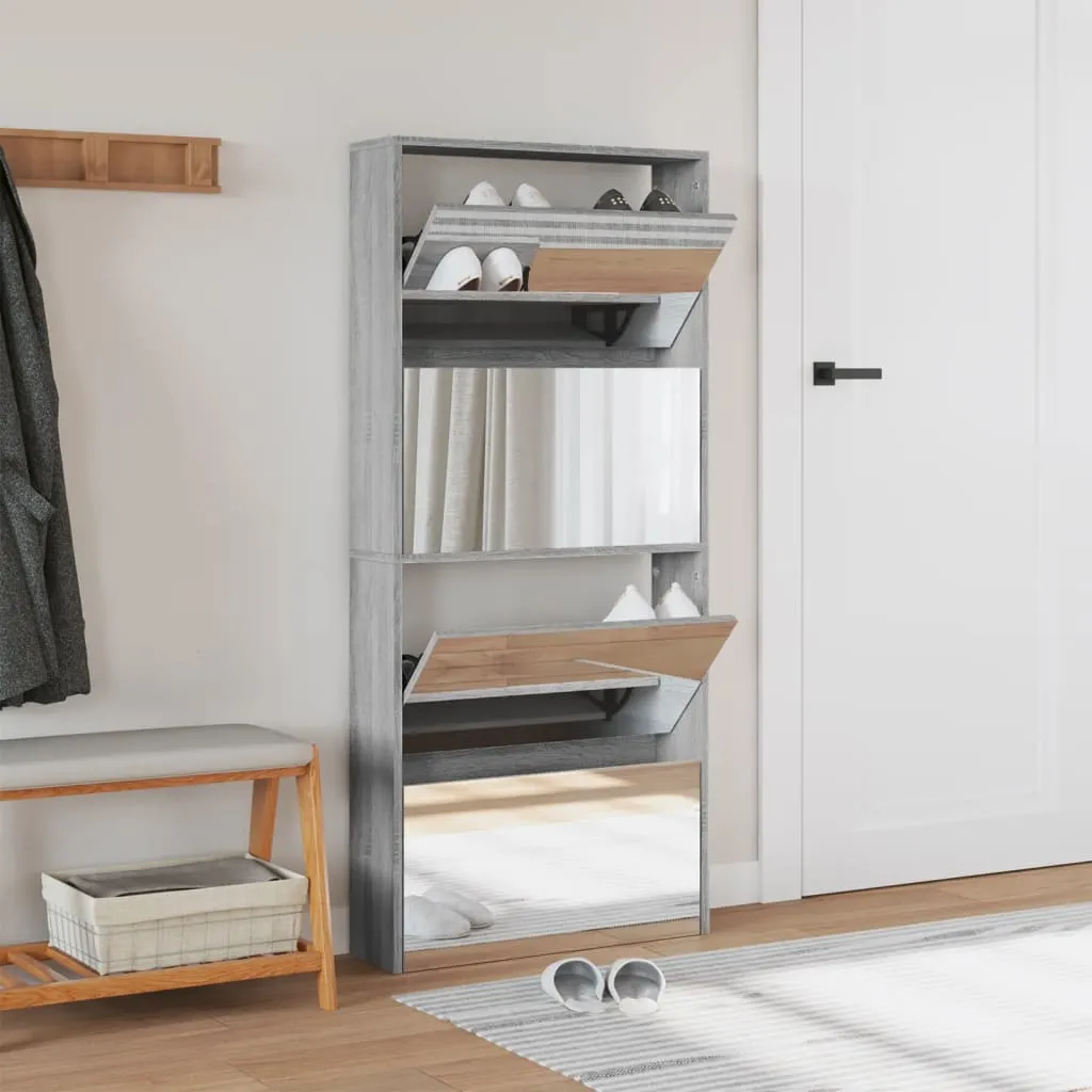 Shoe Cabinet with Mirror 4-Layer Grey Sonoma 63x17x134 cm