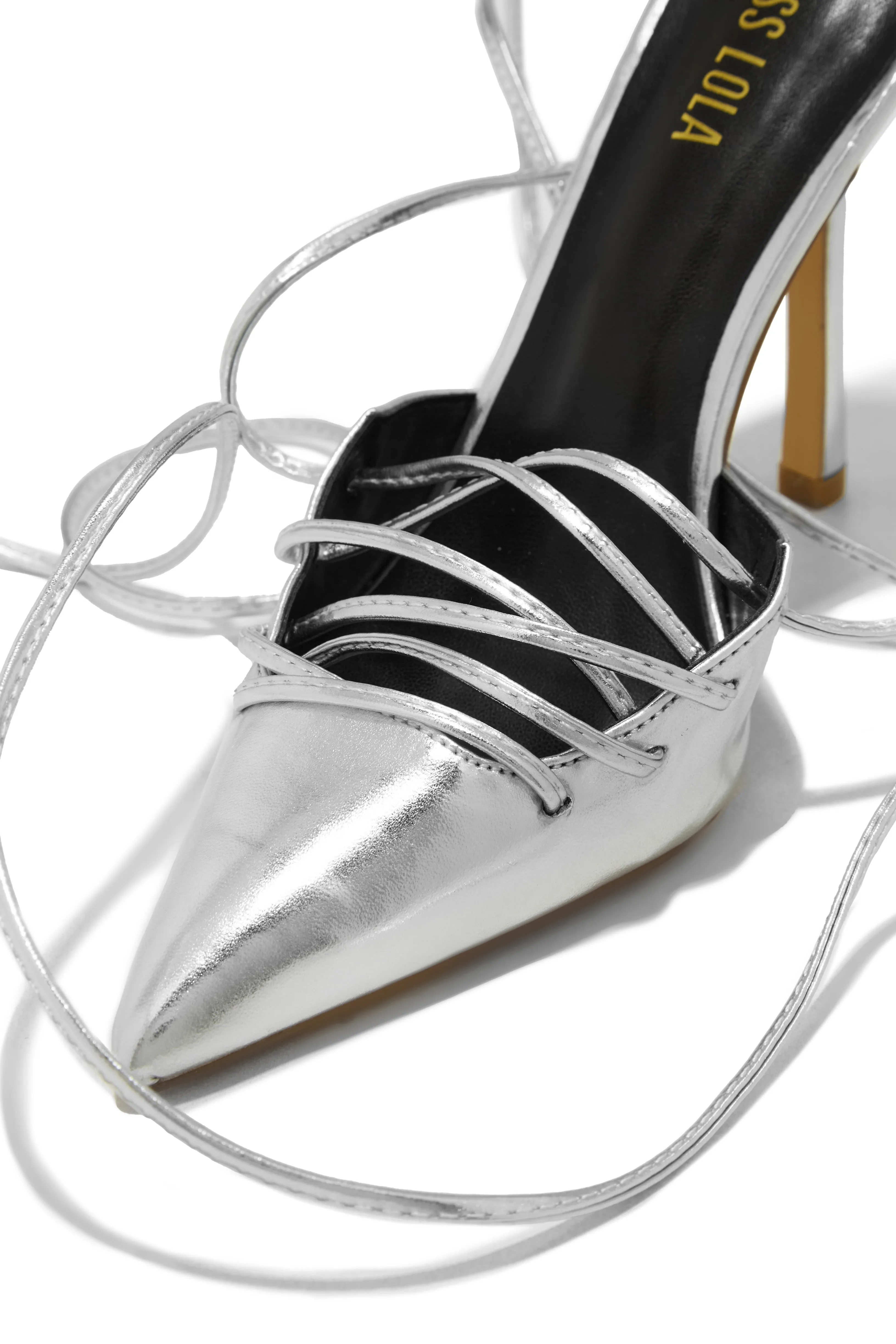 Simone Lace Up High Heel Pumps - Silver