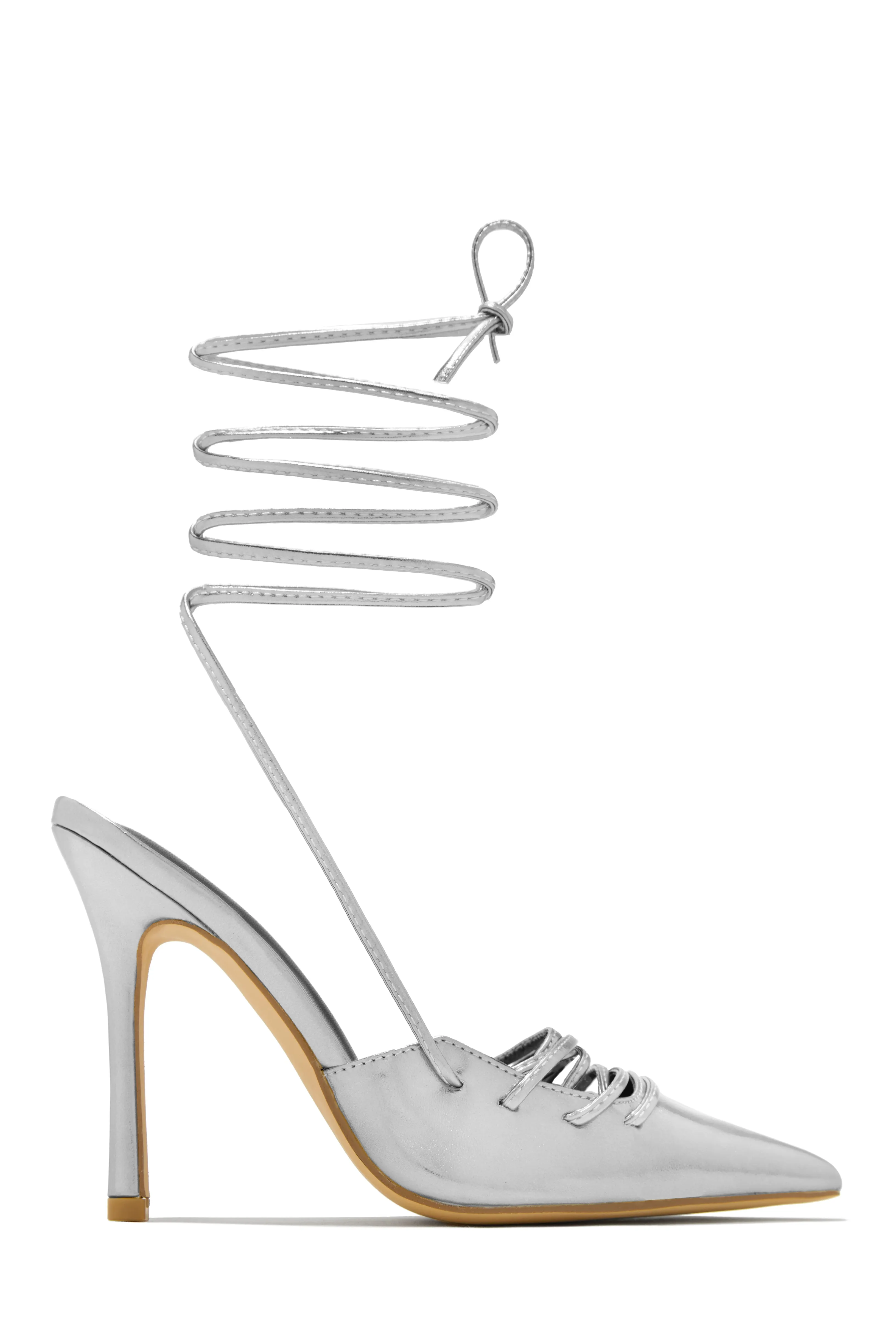 Simone Lace Up High Heel Pumps - Silver