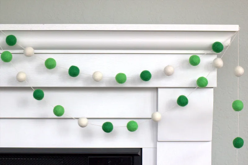 St Patrick's Day Felt Ball Garland- Green, White