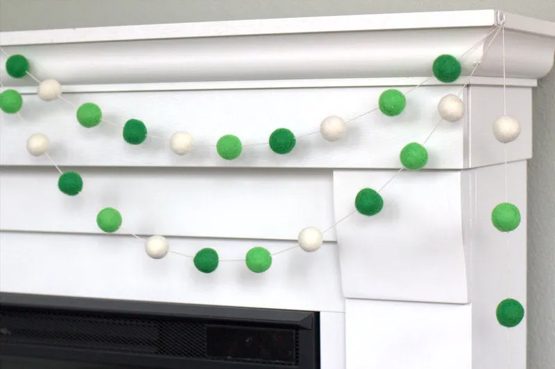 St Patrick's Day Felt Ball Garland- Green, White