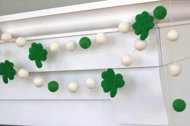 St. Patrick's Day Shamrock Garland- Kelly Green & White