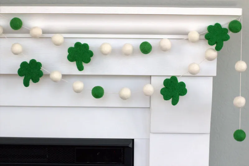 St. Patrick's Day Shamrock Garland- Kelly Green & White