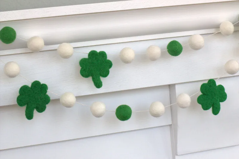 St. Patrick's Day Shamrock Garland- Kelly Green & White