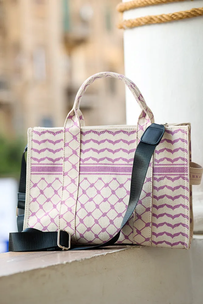 Stylish Medium Tote with Pink Keffiyeh Pattern - Durable Cotton Canvas