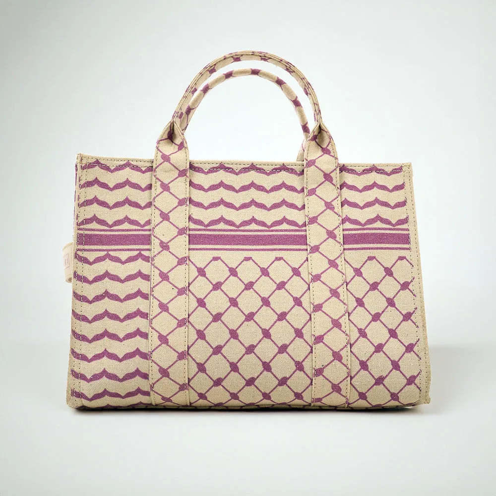 Stylish Medium Tote with Pink Keffiyeh Pattern - Durable Cotton Canvas