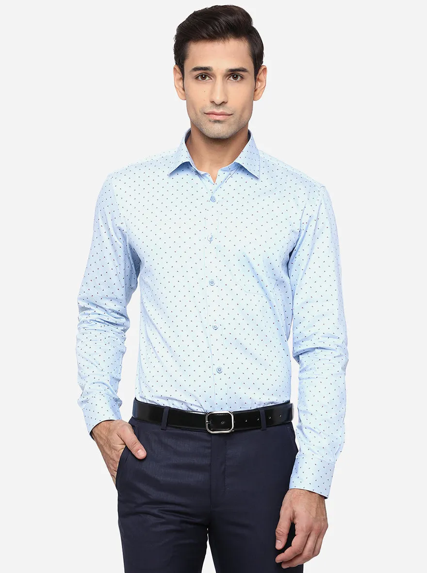 Teal Blue Printed Slim Fit Formal Shirt | JadeBlue