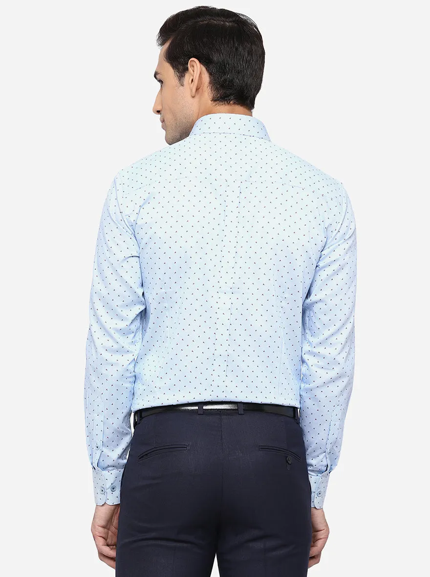 Teal Blue Printed Slim Fit Formal Shirt | JadeBlue