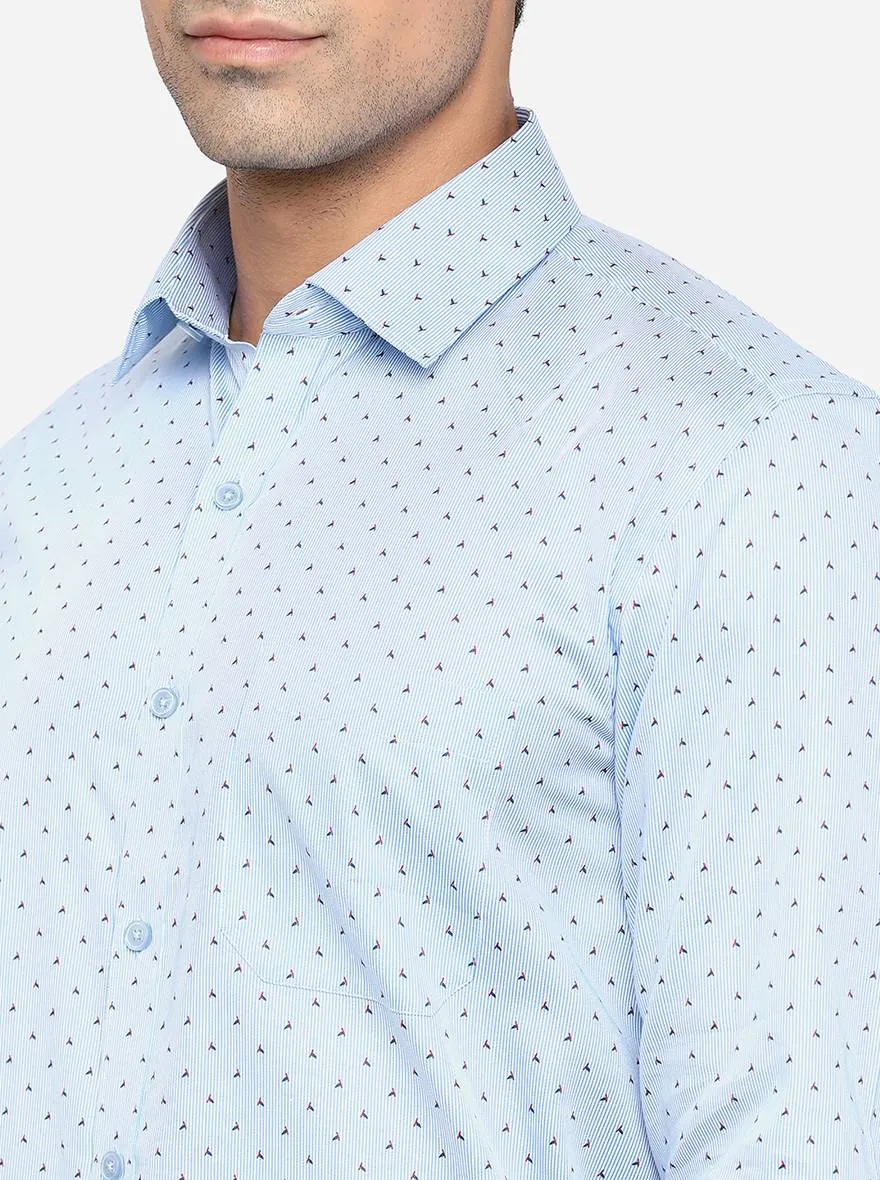 Teal Blue Printed Slim Fit Formal Shirt | JadeBlue