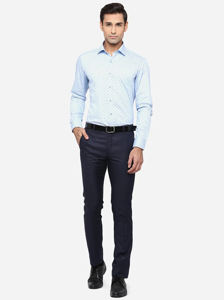 Teal Blue Printed Slim Fit Formal Shirt | JadeBlue