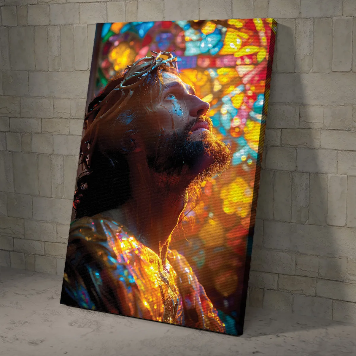 Teesdily | Jesus Portrait Art Stained Glass Design Poster, Christian Home Decor Poster Canvas, Jesus Art Religious Wall Decor