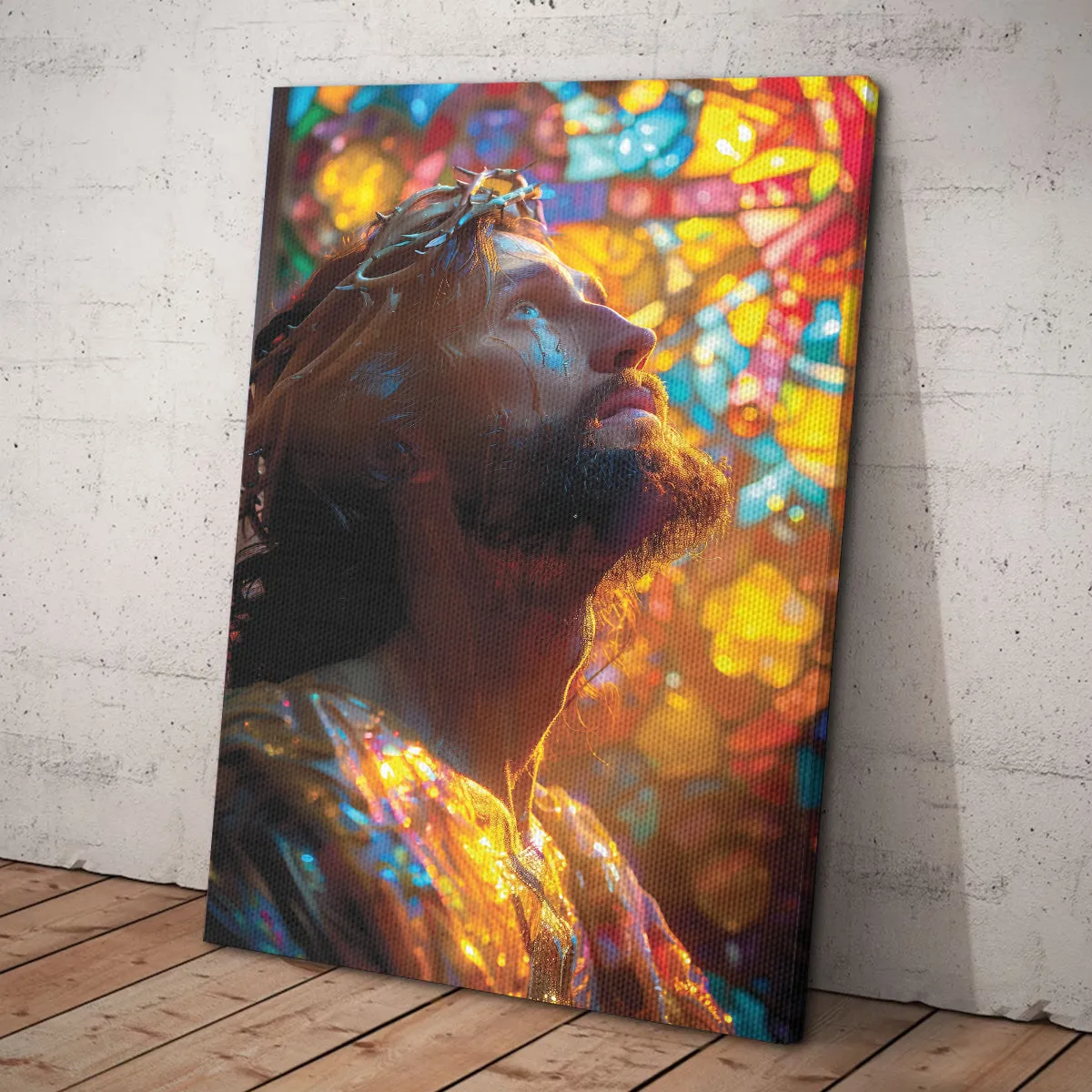 Teesdily | Jesus Portrait Art Stained Glass Design Poster, Christian Home Decor Poster Canvas, Jesus Art Religious Wall Decor