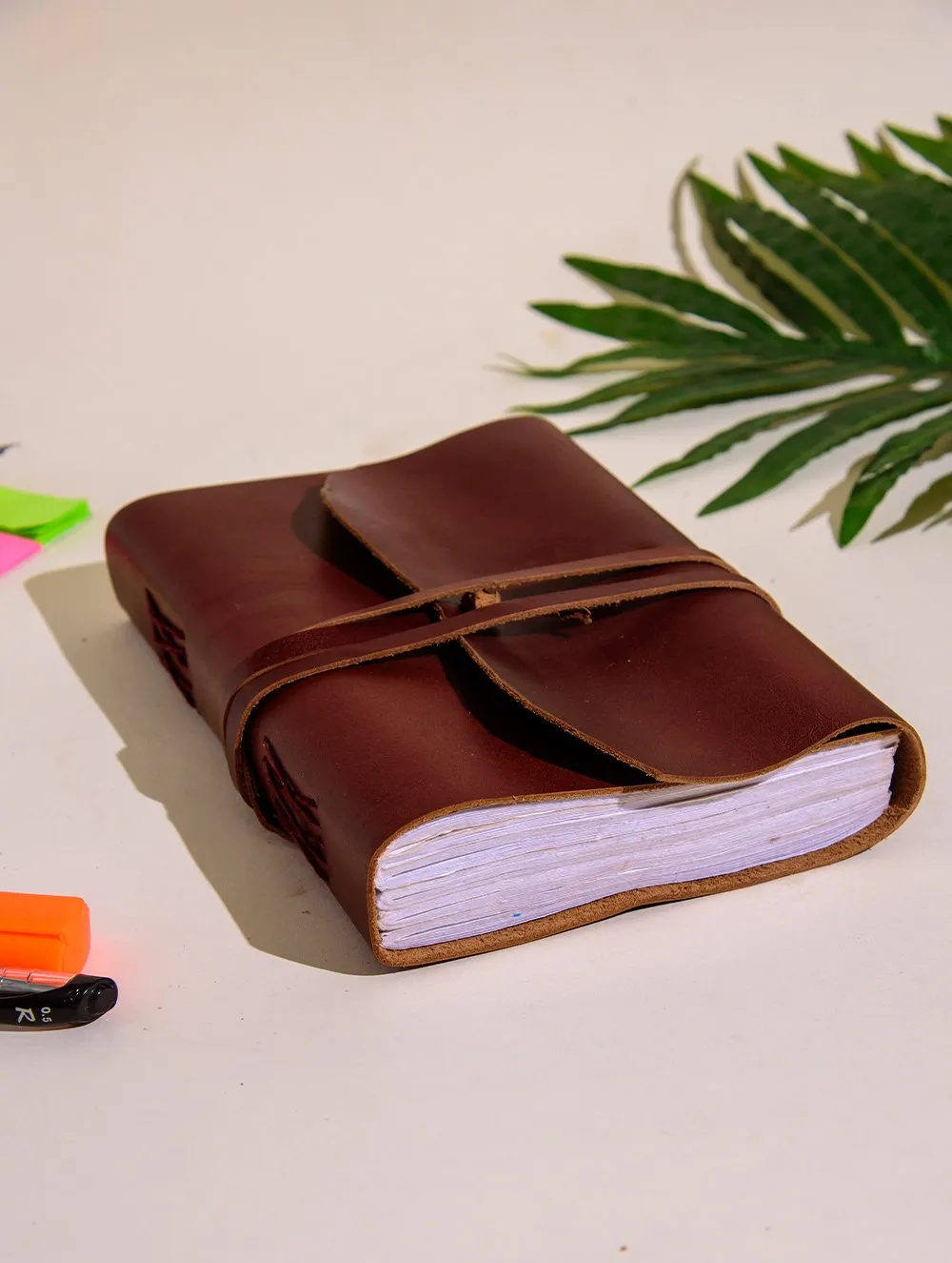 The India Craft House Handmade Pure Leather Covered Diary with Handmade Paper