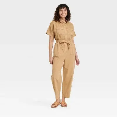 Universal Thread Women's Short Sleeve Boilersuit Relaxed Leg Casual Jumpsuit