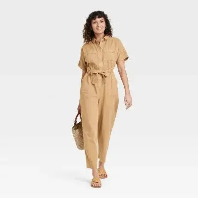 Universal Thread Women's Short Sleeve Boilersuit Relaxed Leg Casual Jumpsuit