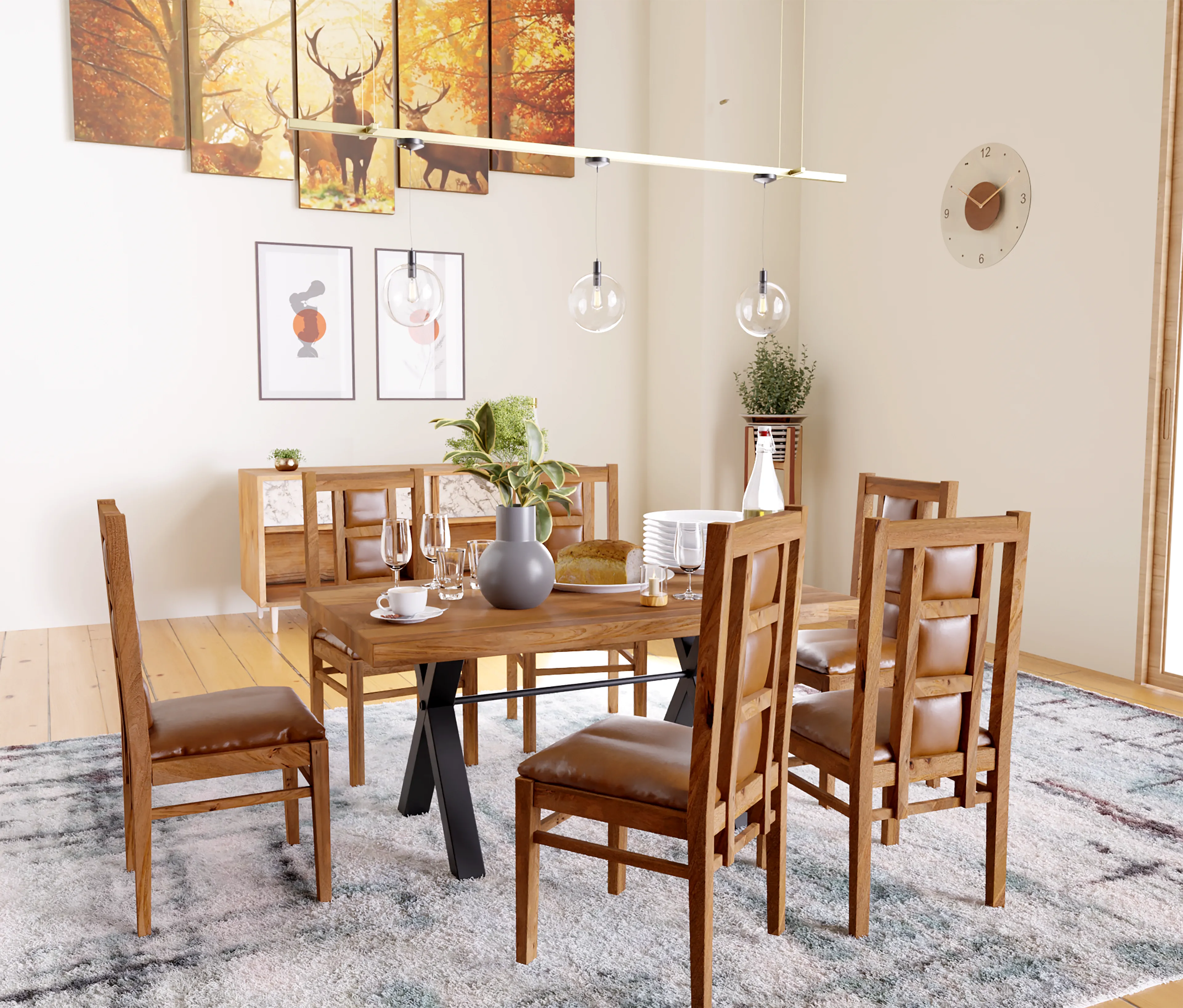 Urban Elegance Solid Wood Dining Table Set