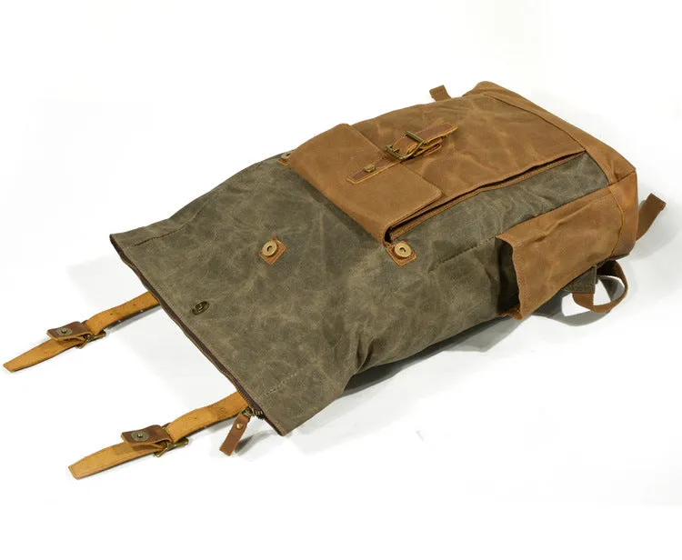 Vintage Men Leather Canvas Rucksack for Traveling 9120