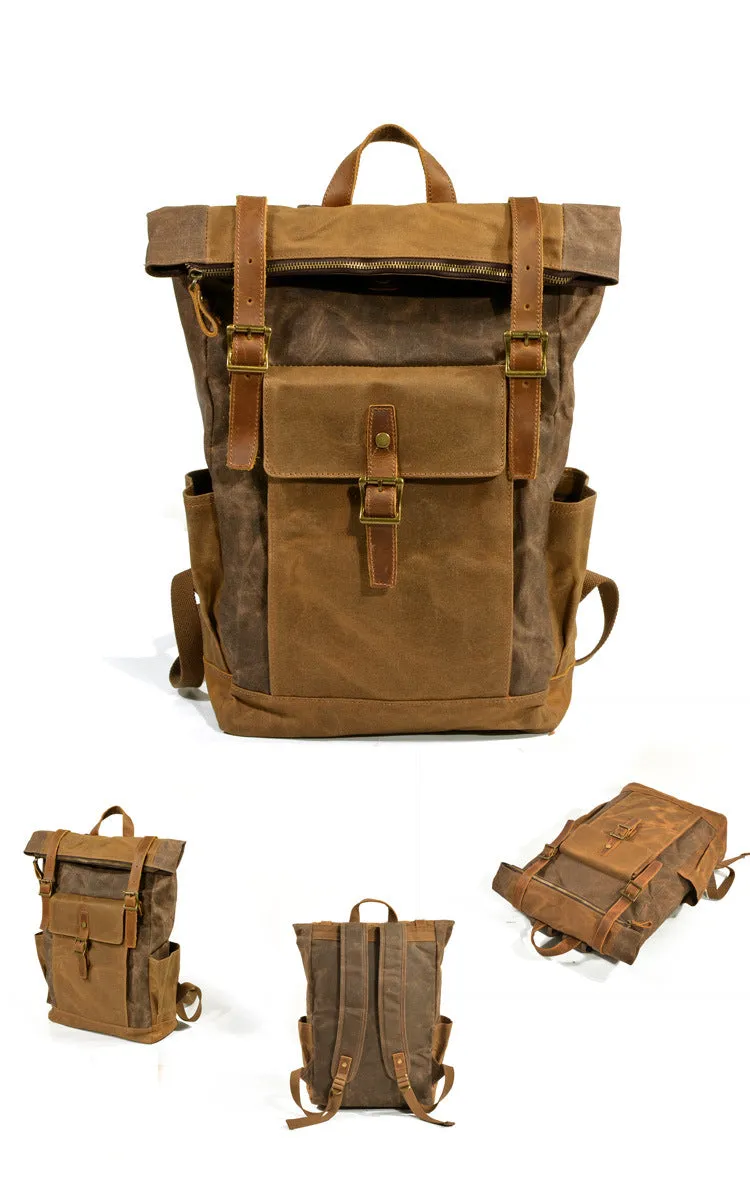 Vintage Men Leather Canvas Rucksack for Traveling 9120