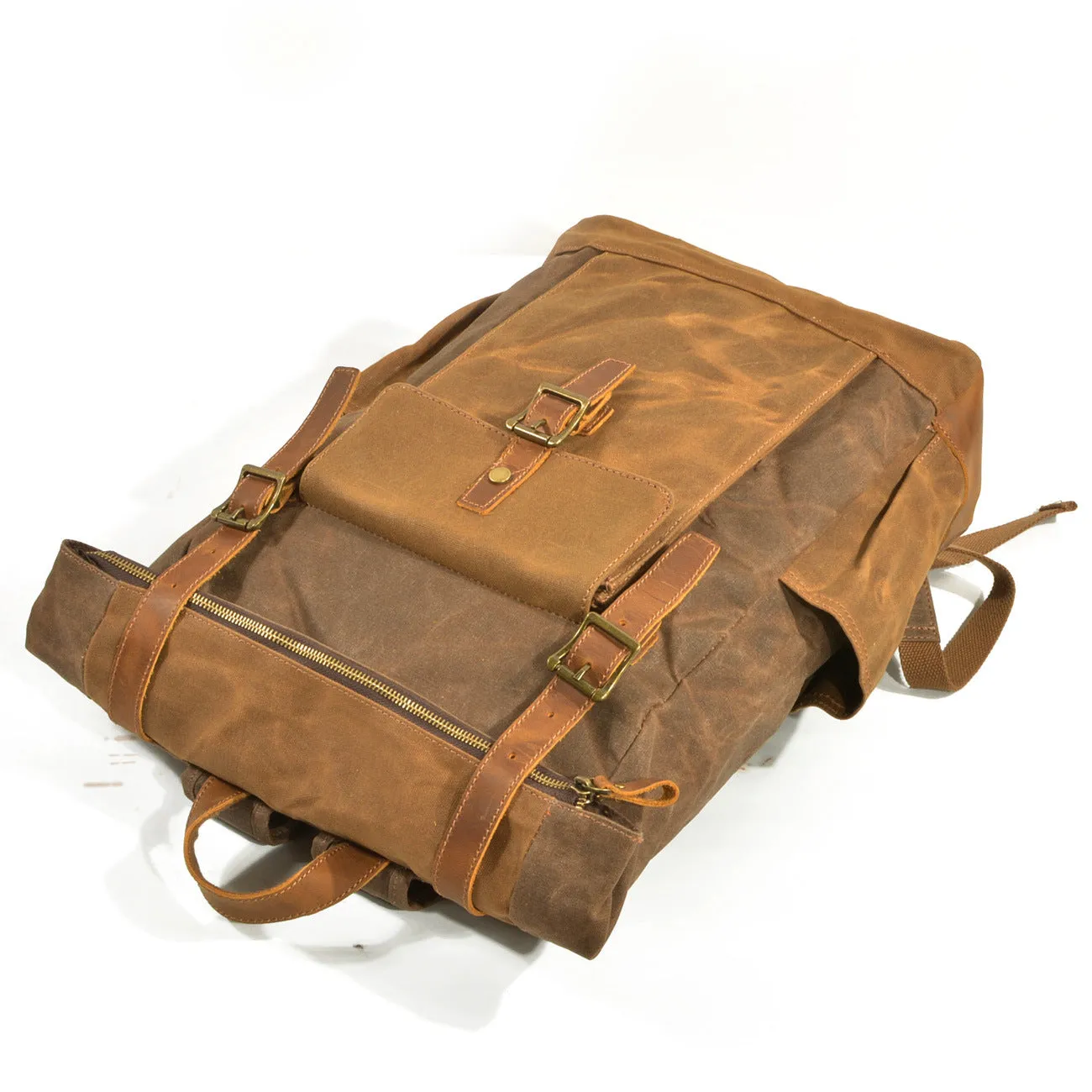 Vintage Men Leather Canvas Rucksack for Traveling 9120