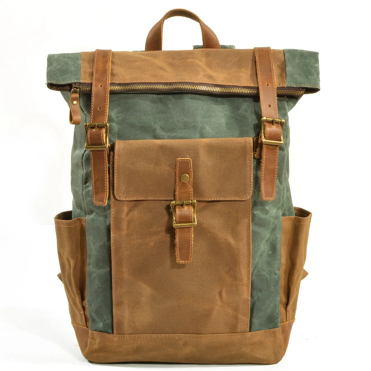 Vintage Men Leather Canvas Rucksack for Traveling 9120