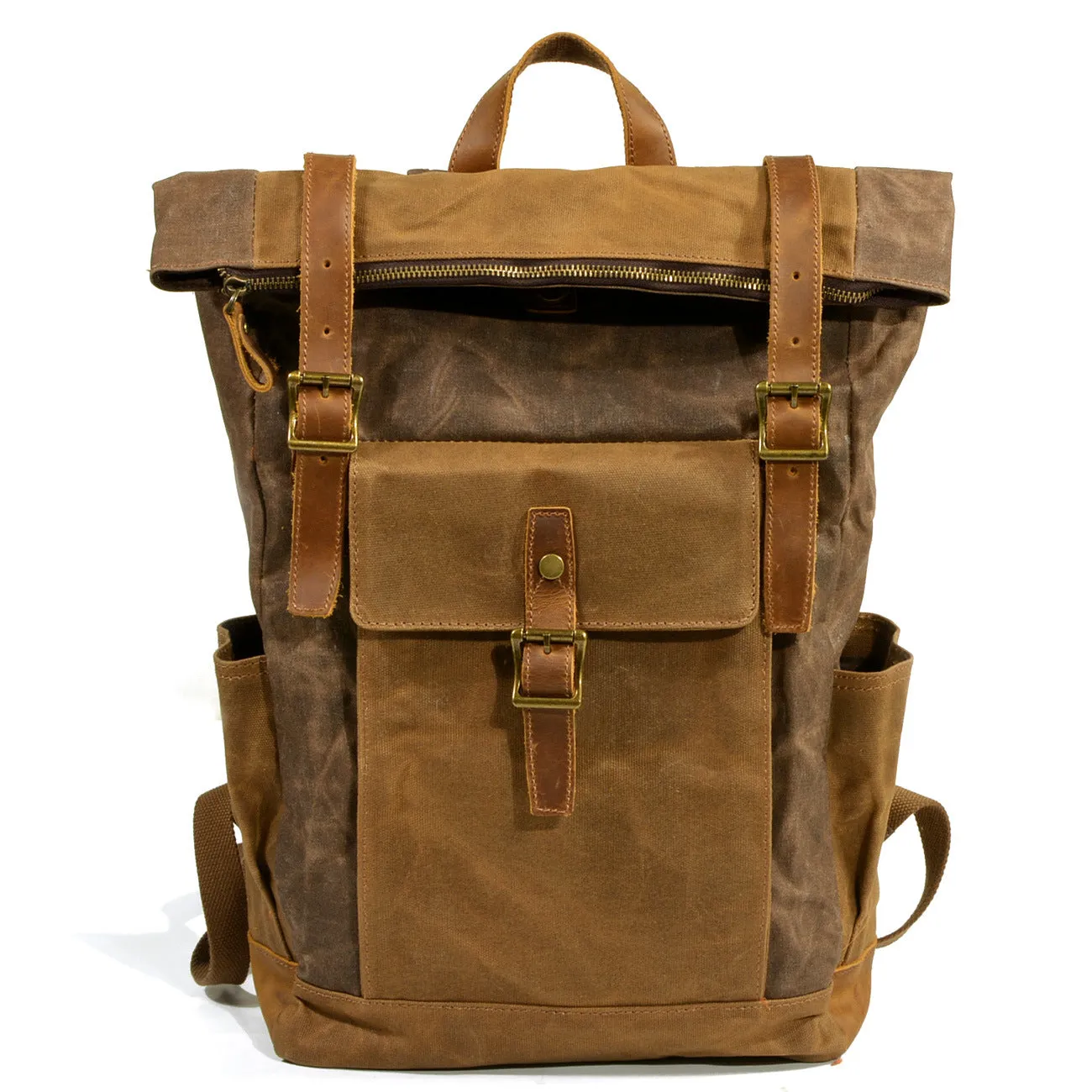 Vintage Men Leather Canvas Rucksack for Traveling 9120